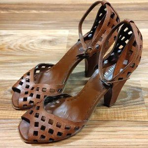 Gianni Bini Brown Leather Heeled Sandal Size 8